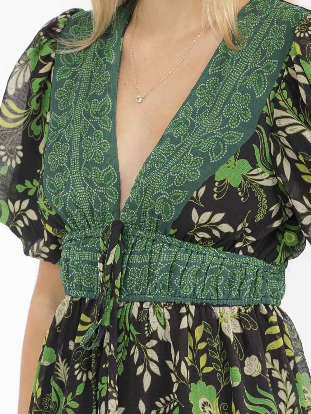 entro Dark Green Floral V-Neck Maxi Dress with Black Accents - Picture 4 of 5